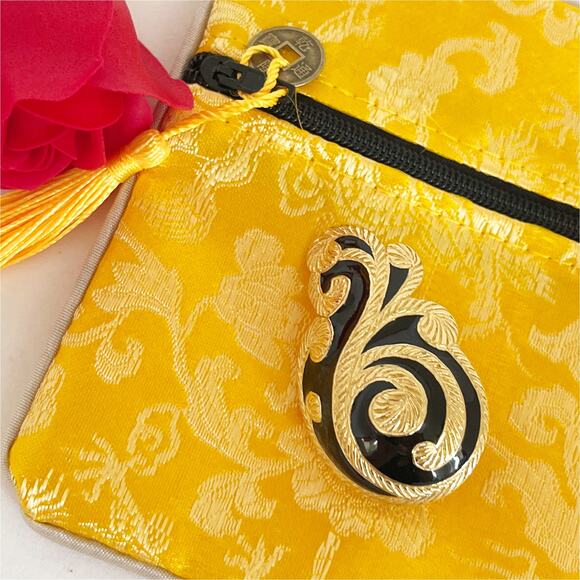 DIOR Vintage Art Nouveau Large Black Onyx Enamel Earring Pendant  Pin Brooch - Picture 1 of 11